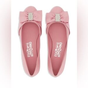 Salvatore Ferragamo Vara Pink Satin Bow Flats